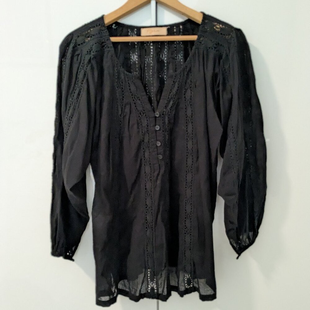 KYRA Embroidered/Lace Peasant Top